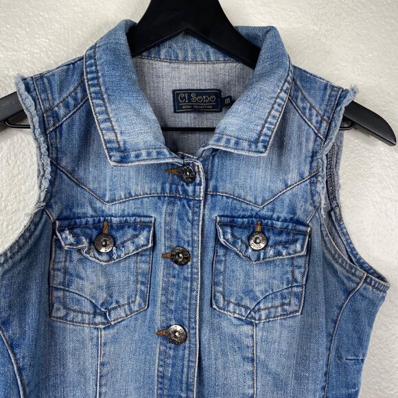 Ci Sono Women's Country Boho Biker Denim Vest Blue Size M - Picture 6 of 12